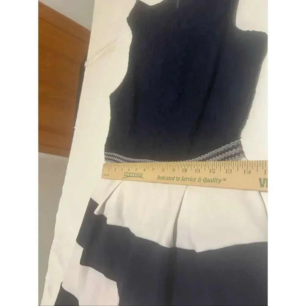 Speechless Juniors Size L Navy White Stripe Lace Fit & Flare Sleeveless Dress